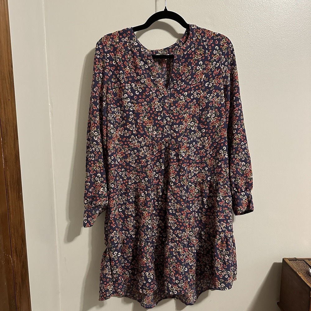 Time and Tru Navy Blue Floral Multicolor Cottage Core Boho Maxi Dress Size S‎